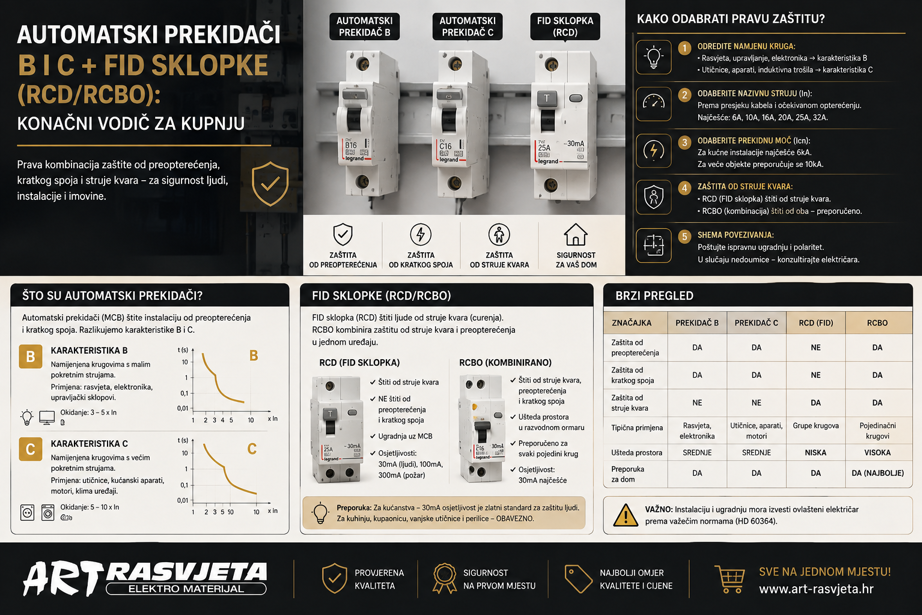 Automatski prekidači B i C + FID sklopke (RCD/RCBO): konačni vodič za kupnju