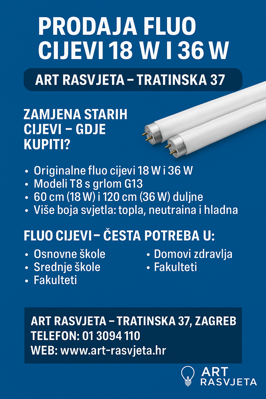 Fluo cijevi 18W i 36W – dugotrajna i pouzdana rasvjeta za vaš dom, ured i javne prostore