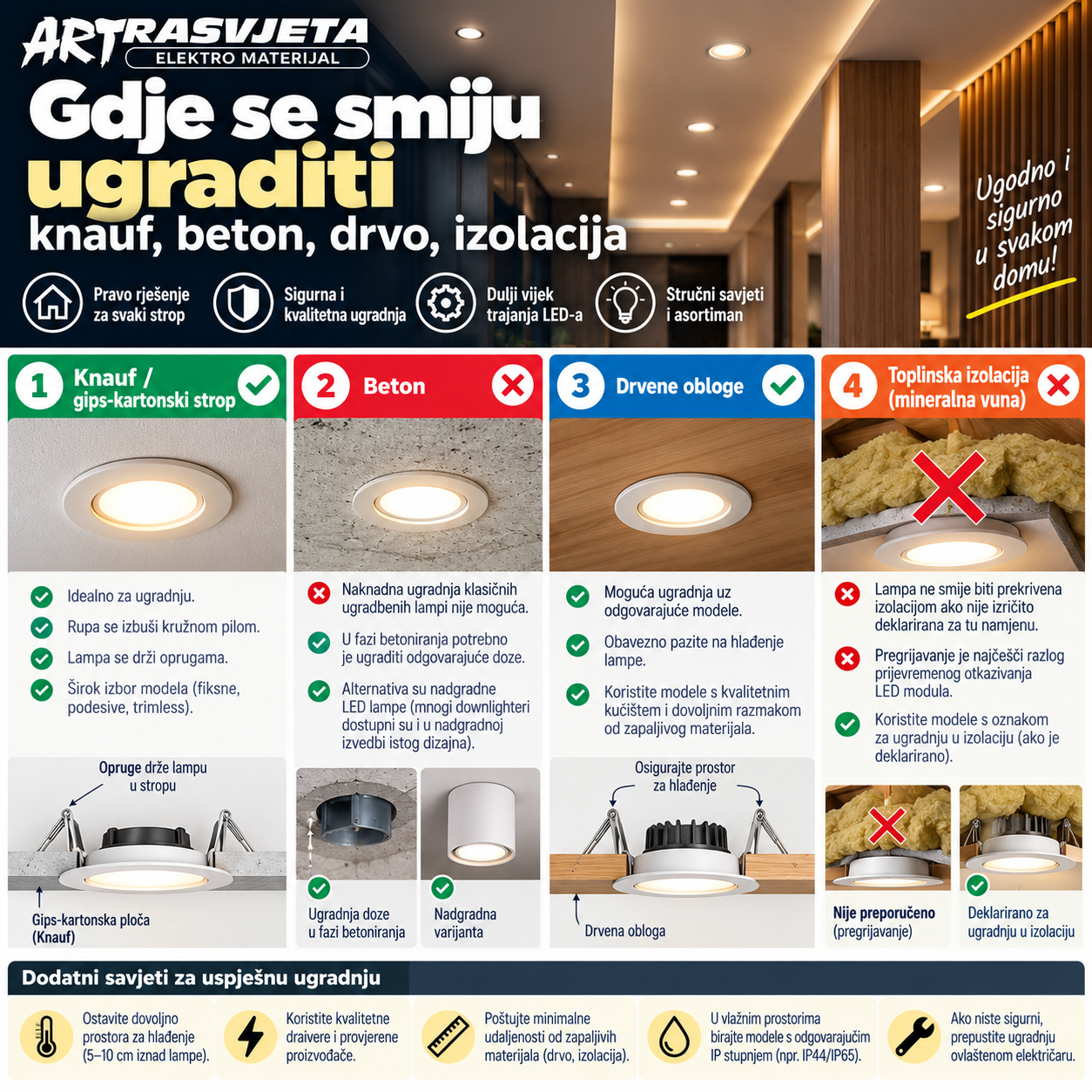Gdje se smiju ugraditi: knauf, beton, drvo, izolacija