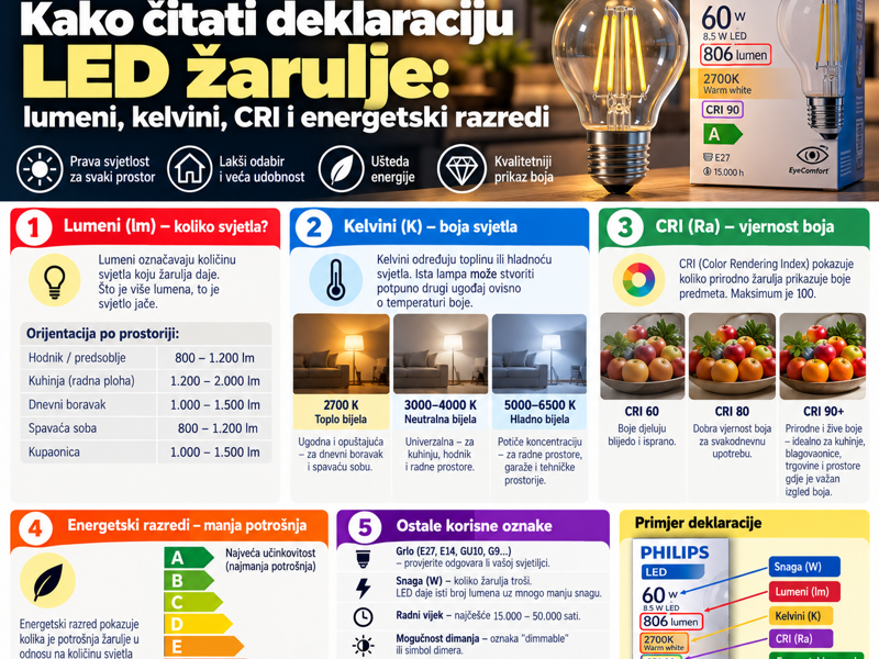 Kako čitati deklaraciju LED žarulje: lumeni, kelvini, CRI i energetski razredi