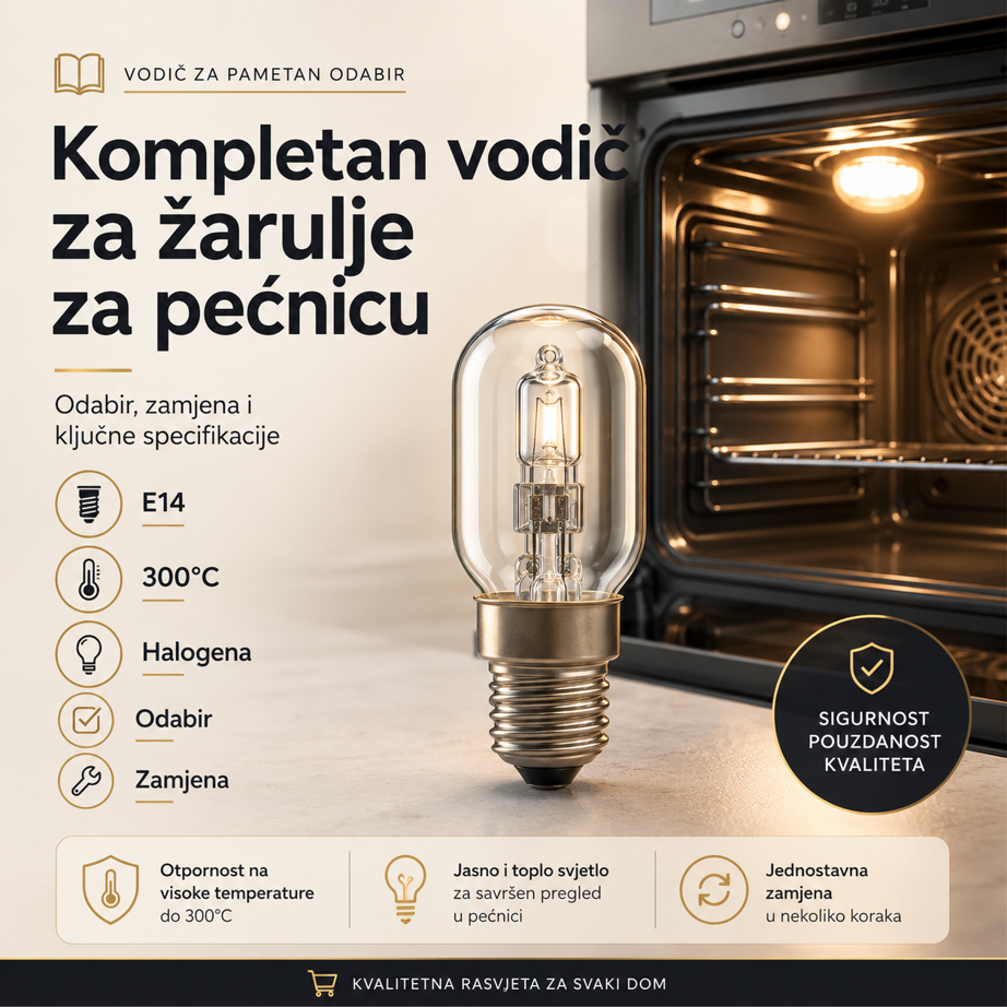 Kompletan vodič za žarulje za pećnicu: Odabir, zamjena i ključne specifikacije E14, 300°C, Halogena