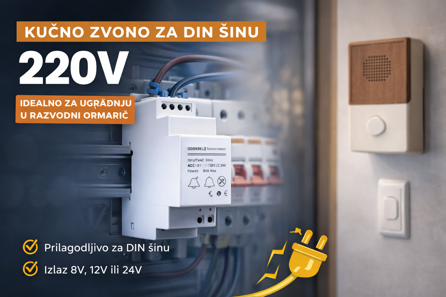 KUĆNO ZVONO ZA DIN ŠINU 220V