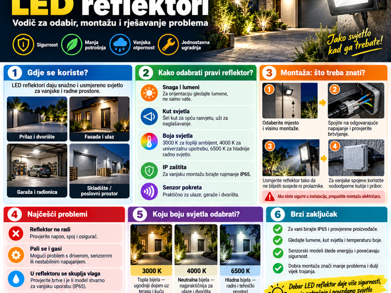 LED reflektori: vodič za odabir, montažu i rješavanje problema
