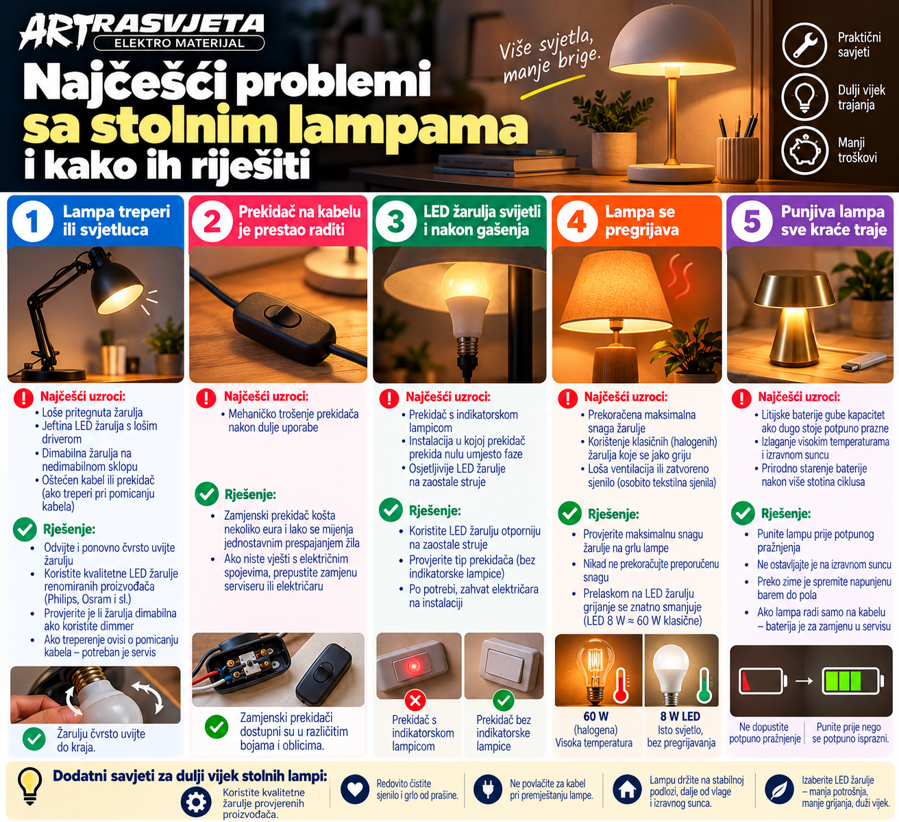 Najčešći problemi sa stolnim lampama i kako ih riješiti