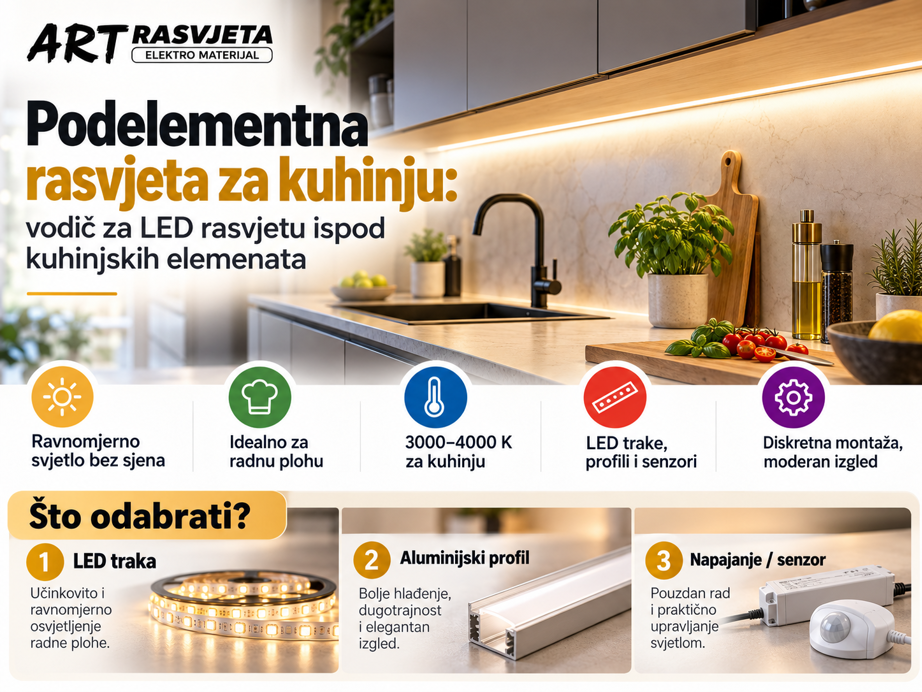 Podelementna rasvjeta za kuhinju: vodič za LED rasvjetu ispod kuhinjskih elemenata