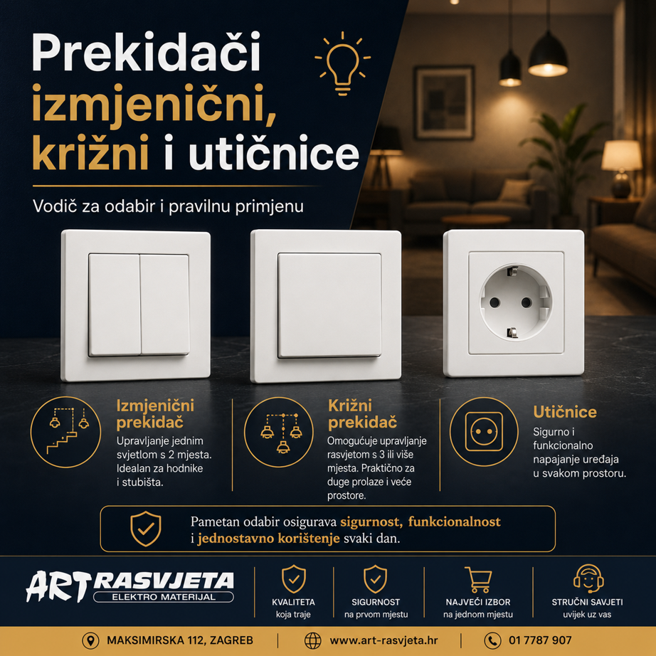 Prekidači izmjenični, križni i utičnice: vodič za odabir i pravilnu primjenu