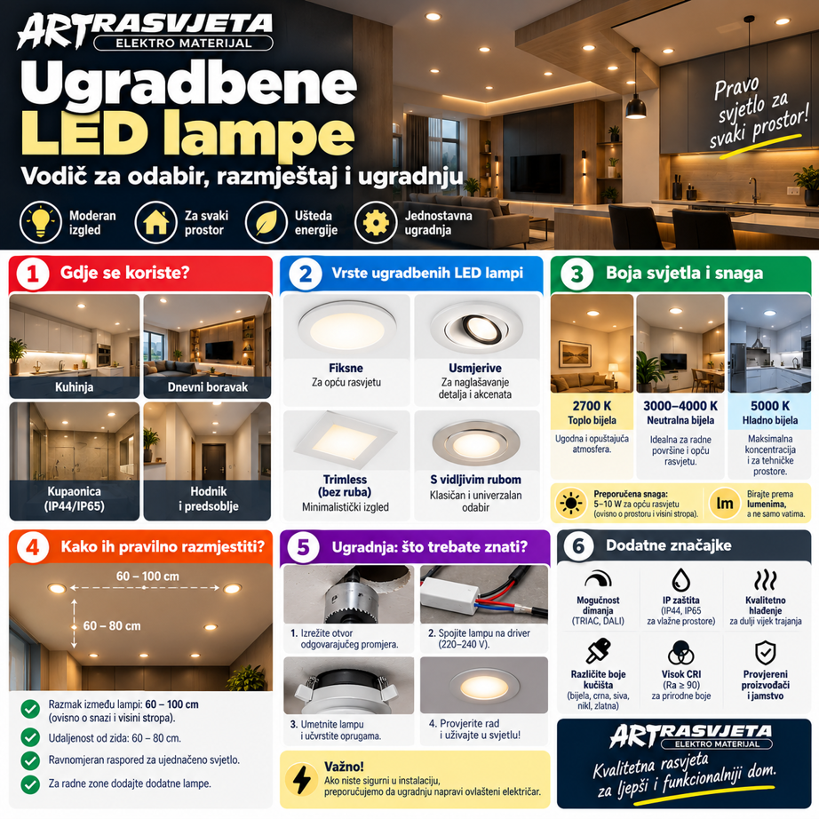 Ugradbene LED lampe: vodič za odabir, razmještaj i ugradnju