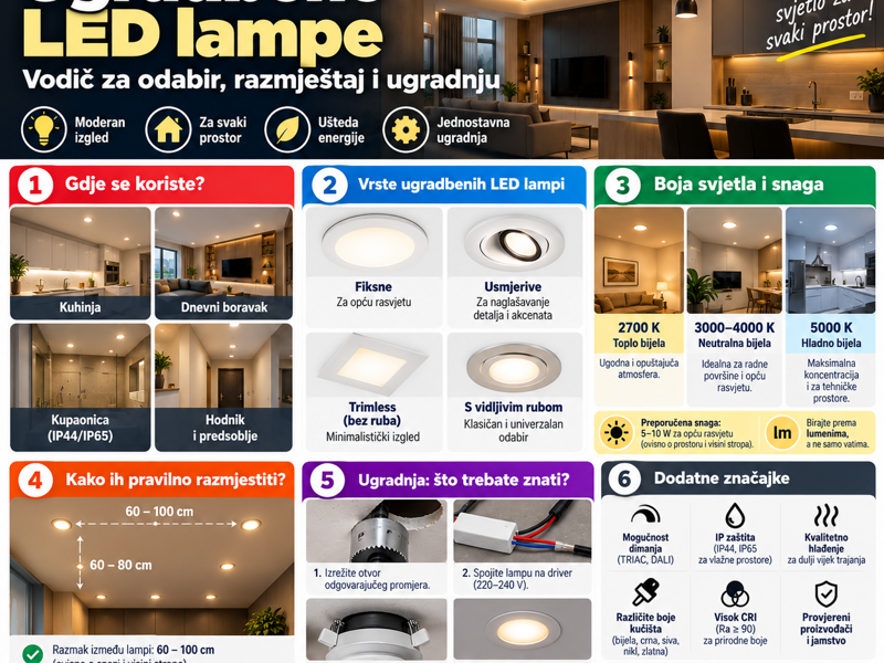 Ugradbene LED lampe: vodič za odabir, razmještaj i ugradnju