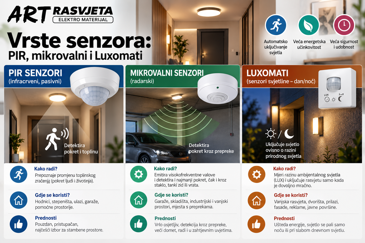 Vrste senzora: PIR, mikrovalni i Luxomati