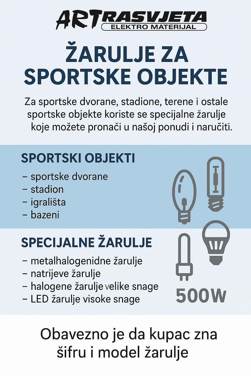 Vrste specijalnih žarulja za sportske objekte