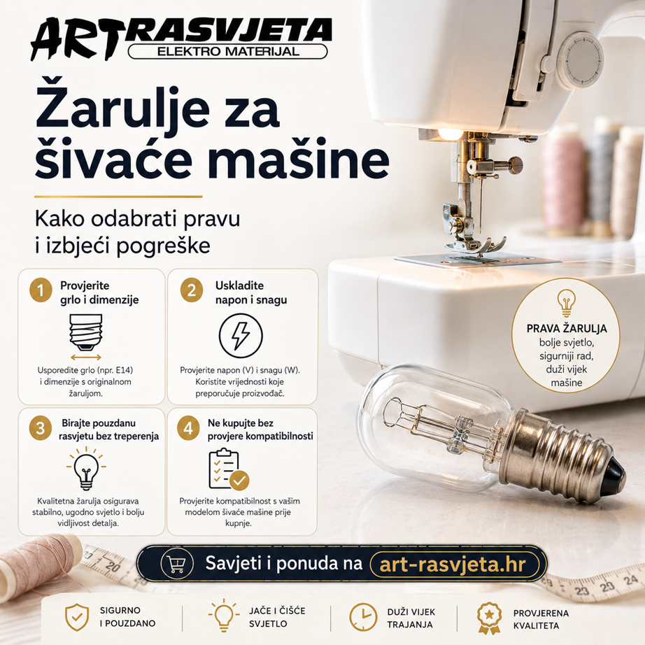 Žarulje za šivaće mašine – kako odabrati pravu i izbjeći pogreške