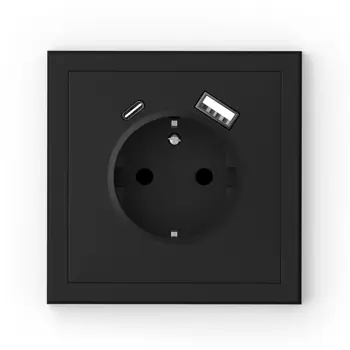 043-619 ADRIA - SCHUKO UTIČNICA S USB A+C, S VIJČANIM STEZALJKAMA, CRNA, 16 A, 2