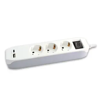 234-405  PRODUŽNI KABEL 1,4m+2 USB A+C  H05VV-F 3G1 / 1,4 m, BIJELO-SIVO