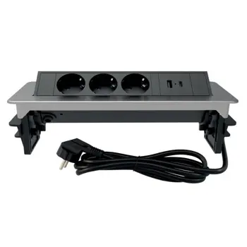 235-101 POP UP UTIČNICA 3X SCHUKO, 16A 250 V~ 3680 W, USB A+C, NIKAL