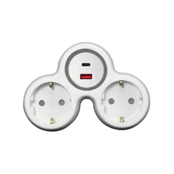 240-802 RAZDJELNIK 2-STRUKI S USB PUNJAČEM A+C (MAX. 20W), BIJELO-SIVI, 2X16 A
