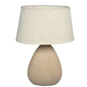 CERAMIC TABLE LIGHT/?27/MAX 42W/OVAL/WITH SILVER LEAVES DESIGN/BEIGE