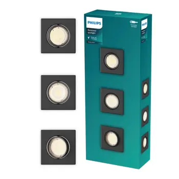 PERIDOT PHILIPS LED downlight ugradbeni KIT kvadratna GU10 crni (set 3 kom)