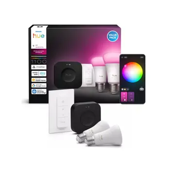 PHILIPS HUE pametna LED žarulja WCA 1100 A60 E27 (set 2 kom) + Bridge + Dimmer