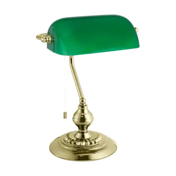 STOLNA LAMPA 1xSJAJNI MESING/ZELENO STAKLO BANKER
