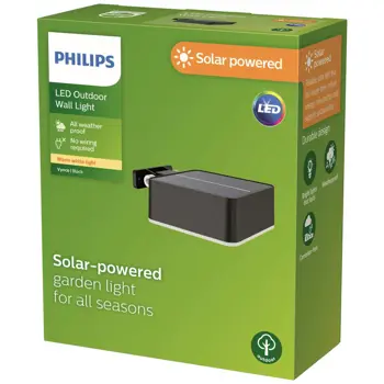 VYNCE PHILIPS solarna LED svjetiljka White Ambiance kvadratna 1.5W 27K crna