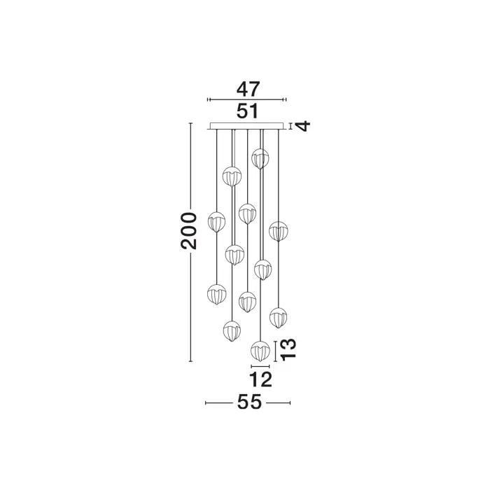 ALICIA LED LUSTER 12X CRNI 60W IP20 3000K TRIAC DIMABILNI