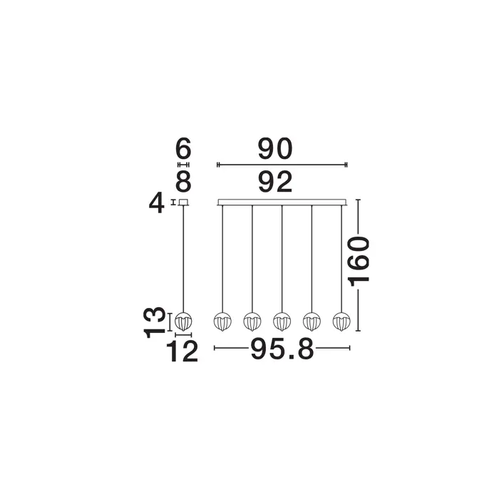 ALICIA LED VISILICA 5X CRNA 25W 3000K IP20 TRIAC DIMABILNA