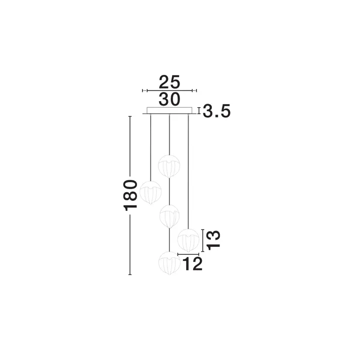 ALICIA LED VISILICA 5X CRNA 25W 3000K IP20 TRIAC DIMABILNA