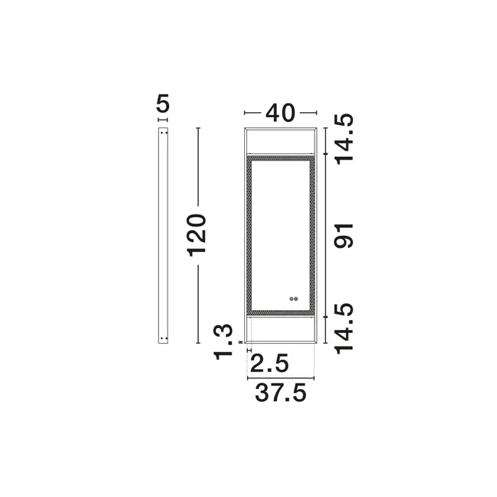 DOUL OGLEDALO S LED RASVJETOM 37Watt 385lm IP44 4000K CRNA