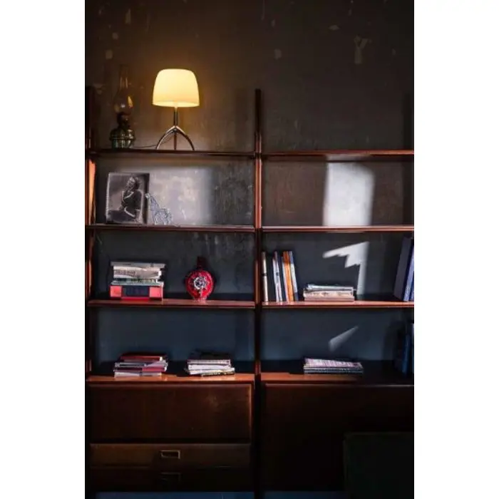 LUMIERE PICCOLA STOLNA SVJETILJKA E14, DIMABILNA, TOPLO BIJELA, CRNA,KROM