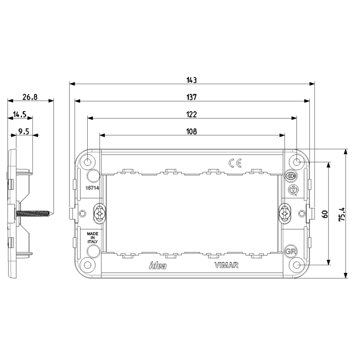 VIMAR IDEA NOSIVI OKVIR 4 MJESTA 4M SIVI
