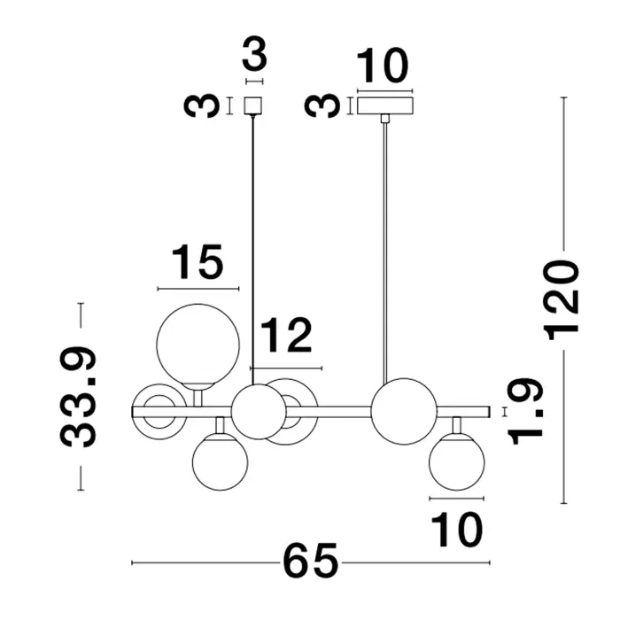 ODILLIA VISILICA 7×G9/230V 65cm CRNO/SIVA