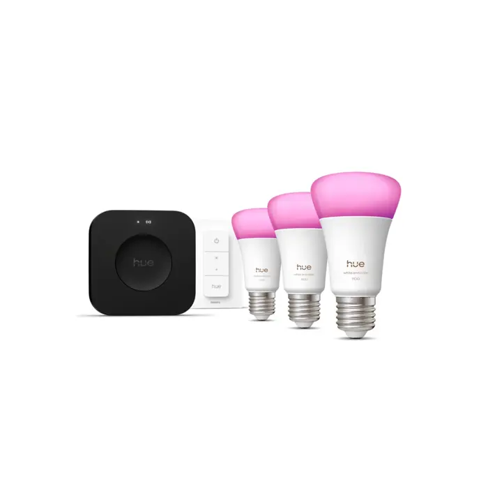 PHILIPS HUE pametna LED žarulja WCA 1100 A60 E27 (set 3 kom) + Bridge + Dimmer