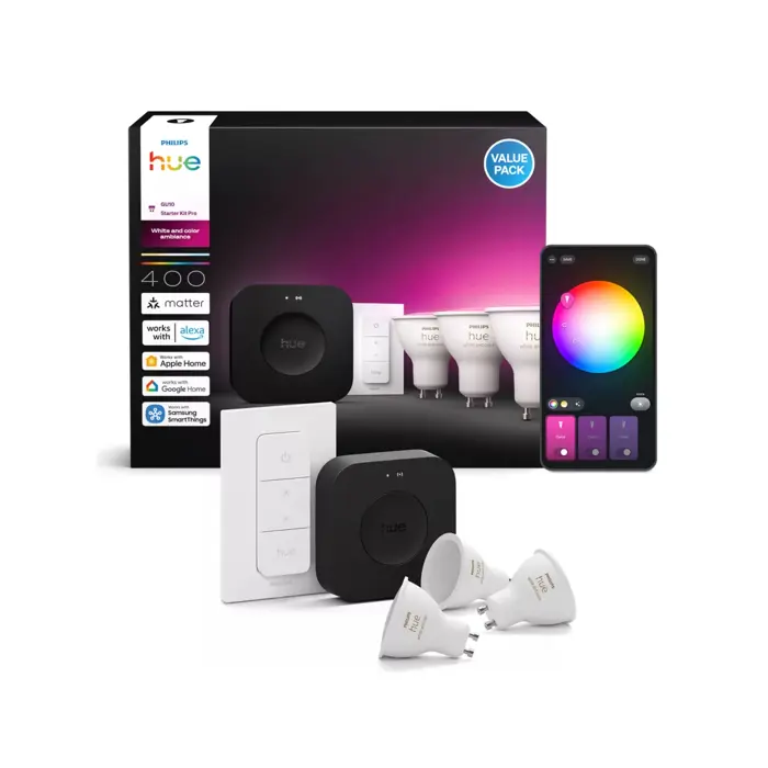 PHILIPS HUE komplet GU10 LED reflektora bijelih 400 GU10 (set 3 kom) + Dimmer