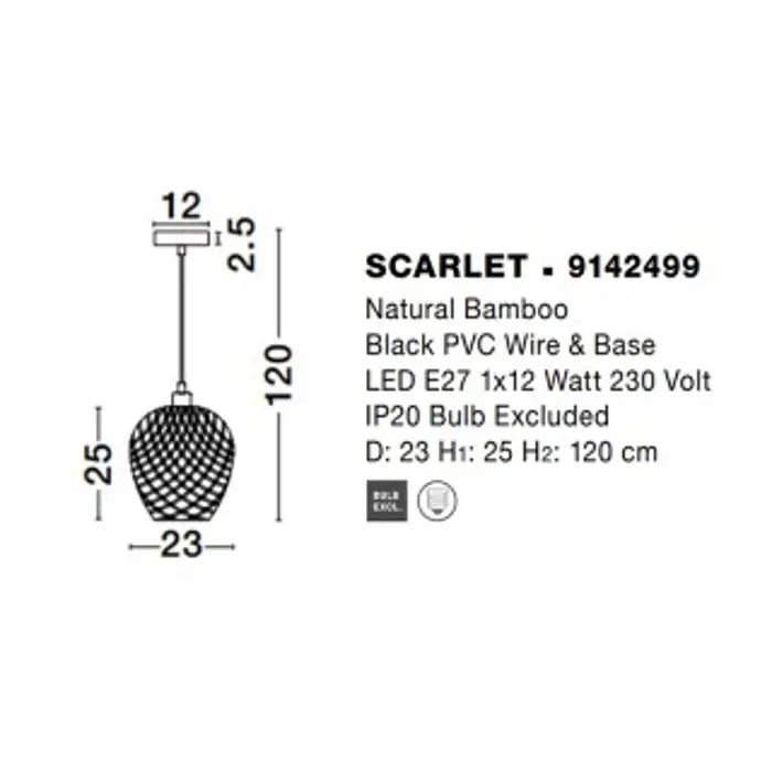 SCARLET VISILICA E27 /IP20/BAMBUS