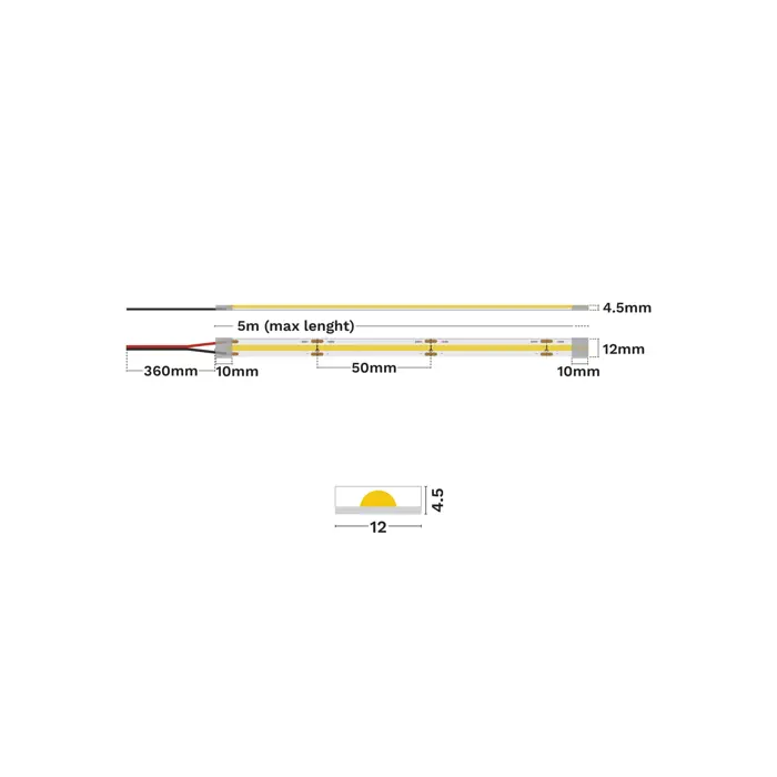 Vida LED Strip Vida IP65 3000K DC24V 12Watt/M 1353lm/M CRI91 IP65 10mm 5m/reel